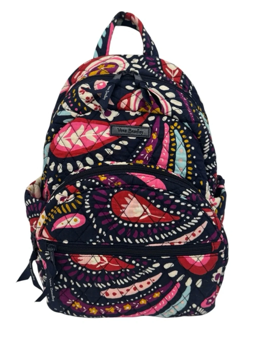 Vera Bradley Quilted Navy Pink Red Painted Paisley Backpack 14
